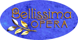 Oval with gold leaves and text, Bellissima Opera